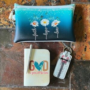 Floral "Faith Hope Love" Pouch, Mini Notebook and Lip Balm Holder